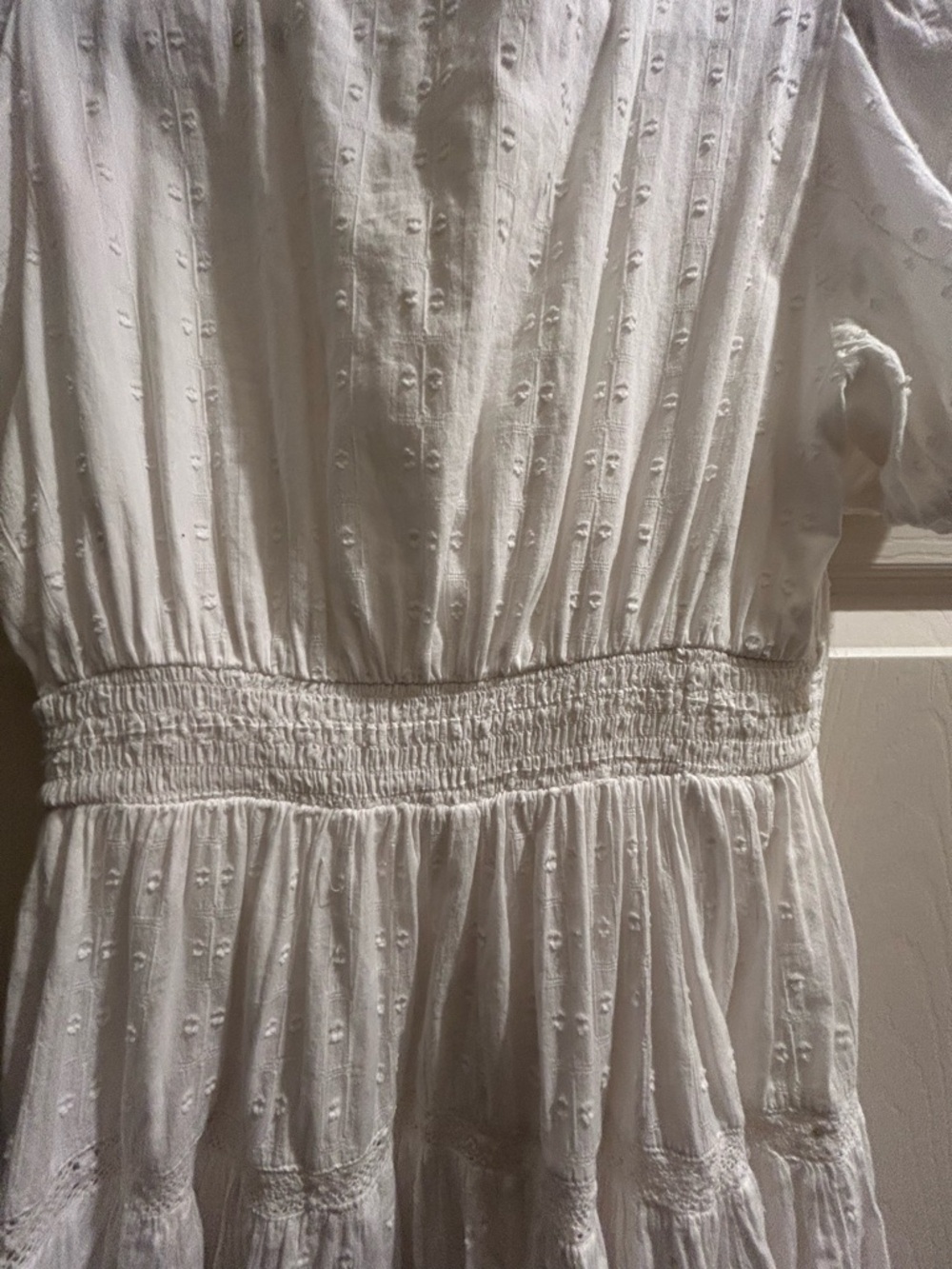 Zara White Cotton Short Sleeve Mini Dress Lace Trim - Picture 9 of 11